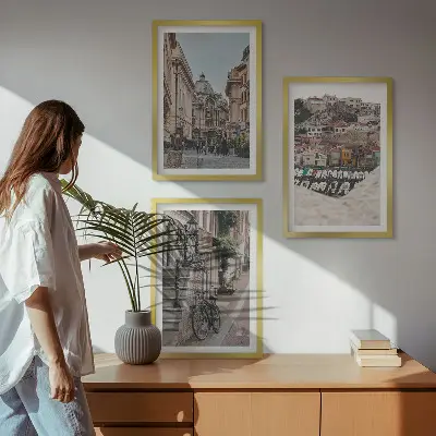 Set of 3 framed wall art pieces the charming city port streets