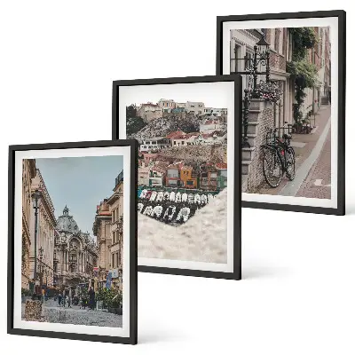 Set of 3 framed wall art pieces the charming city port streets