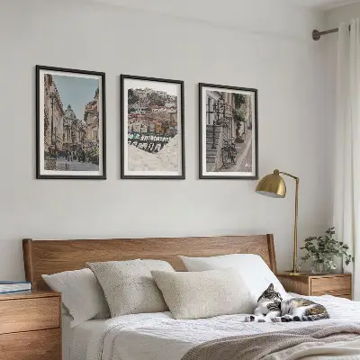 Set of 3 framed wall art pieces the charming city port streets