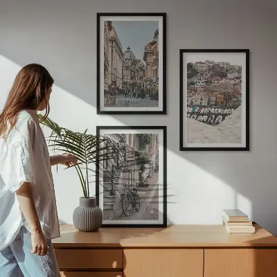 Set of 3 framed wall art pieces The charming streets of the city's port