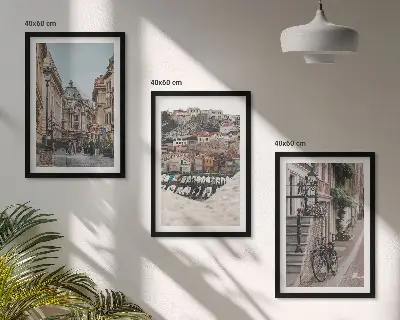 Set of 3 framed wall art pieces The charming streets of the city's port