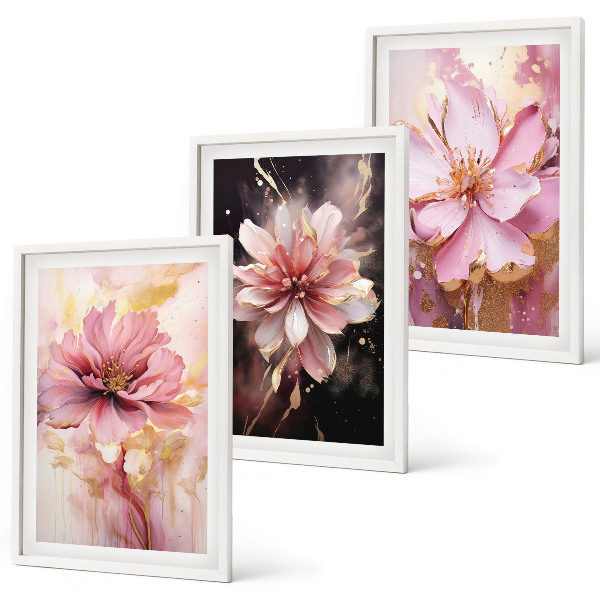 Three-piece wall art piece Floral compositions of roses and white