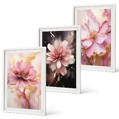 Three-piece floral wall art set with roses and white compositions
