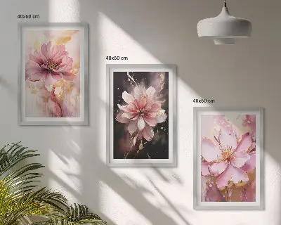 Three-piece floral wall art set with roses and white compositions