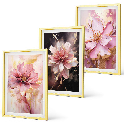 Three-piece wall art piece Floral compositions of roses and white