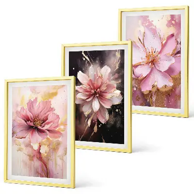 Three-piece floral wall art set with roses and white compositions