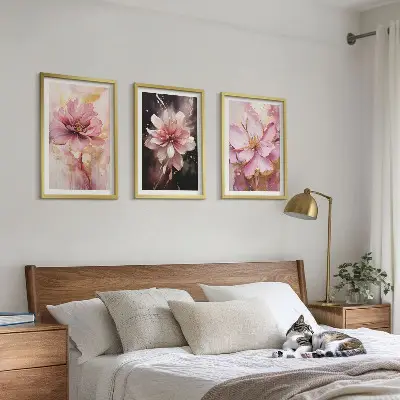 Three-piece floral wall art set with roses and white compositions