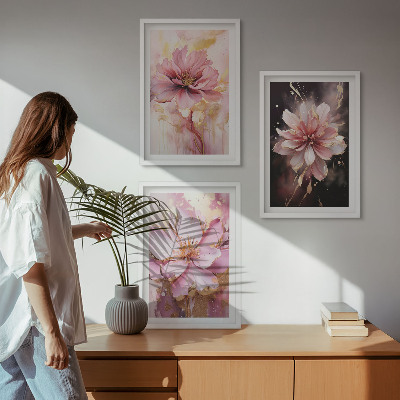 Three-piece wall art piece Floral compositions of roses and white