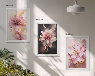 Three-piece wall art piece Floral compositions of roses and white