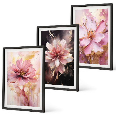 Three-piece wall art piece Floral compositions of roses and white
