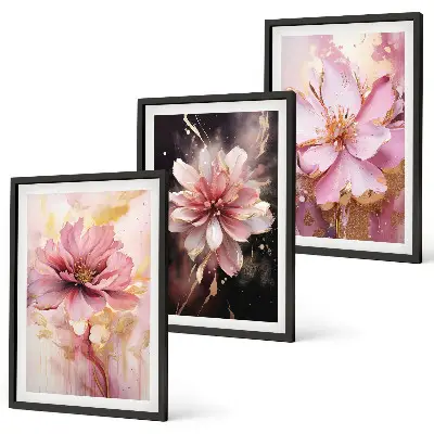 Three-piece floral wall art set with roses and white compositions