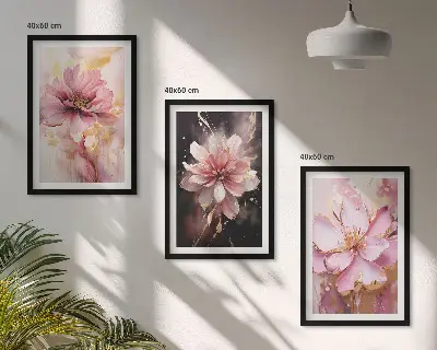 Three-piece floral wall art set with roses and white compositions