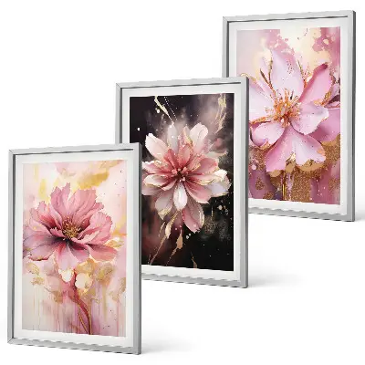 Three-piece floral wall art set with roses and white compositions