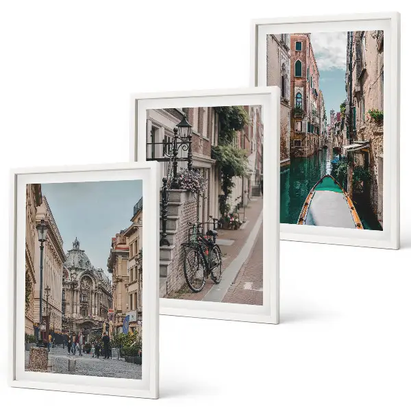 Set of 3 framed wall art pieces featuring Venice's water streets