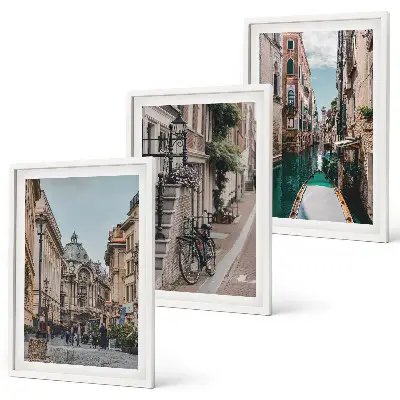 Set of 3 framed wall art pieces featuring Venice's water streets