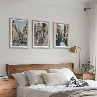 Set of 3 framed wall art pieces featuring Venice's water streets