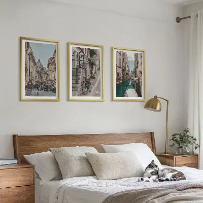 Set of 3 framed wall art pieces featuring Venice's water streets