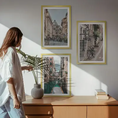 Set of 3 framed wall art pieces featuring Venice's water streets