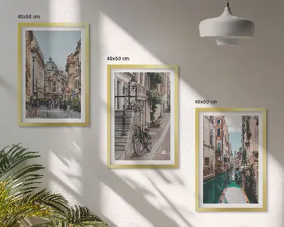 Set of 3 framed wall art pieces featuring Venice's water streets