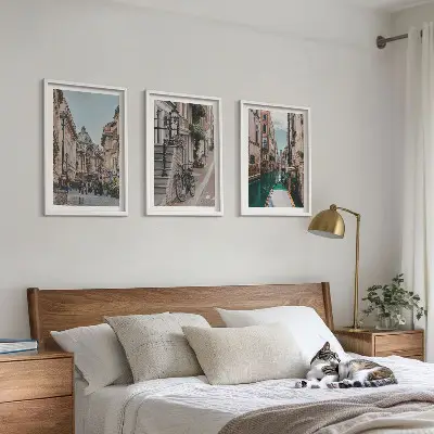 Set of 3 framed wall art pieces featuring Venice's water streets