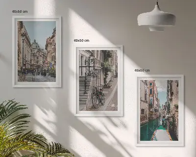 Set of 3 framed wall art pieces featuring Venice's water streets