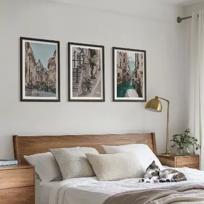 Set of 3 framed wall art pieces featuring Venice's water streets