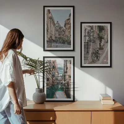 Set of 3 framed wall art pieces featuring Venice's water streets