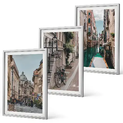 Set of 3 framed wall art pieces featuring Venice's water streets