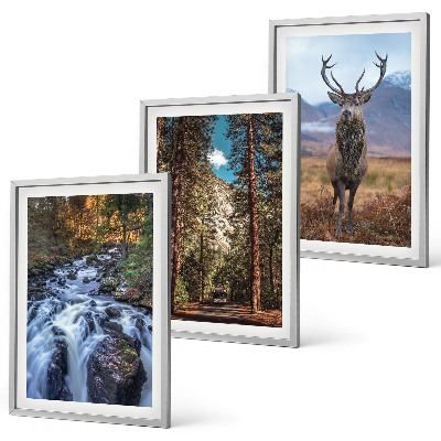 Three-piece wall art piece Waterfall forest mountains deer nature