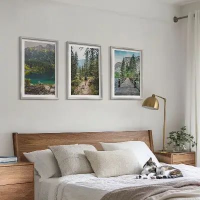 Wall art set featuring mountains, lakes, forests, and paths