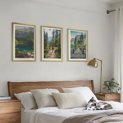 Wall art set featuring mountains, lakes, forests, and paths