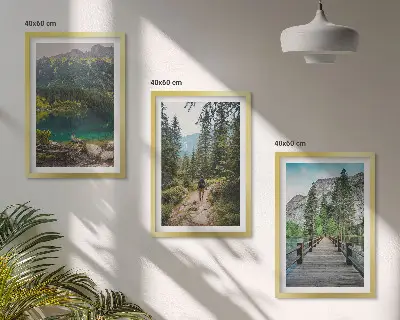 Wall art set featuring mountains, lakes, forests, and paths