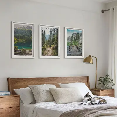 Wall art set featuring mountains, lakes, forests, and paths