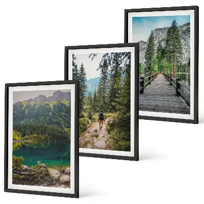 Wall art set featuring mountains, lakes, forests, and paths