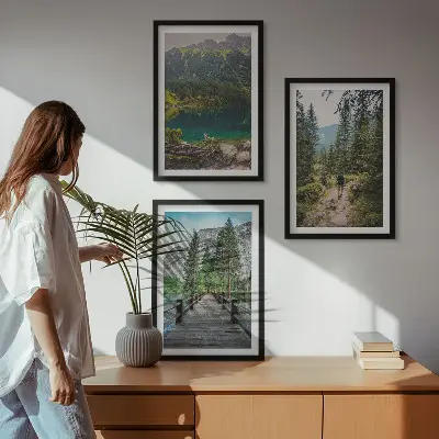 Wall art set featuring mountains, lakes, forests, and paths