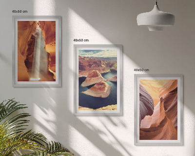 Three-piece wall art piece Waterfall in the canyon gorge
