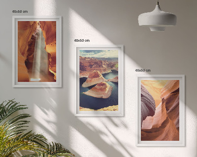 Three-piece wall art piece Waterfall in the canyon gorge
