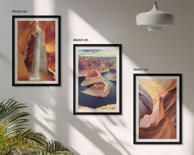 Three-piece wall art piece Waterfall in the canyon gorge
