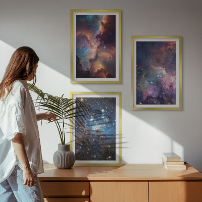 Set of 3 framed wall art pieces Cosmic starscapes