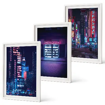 Wall art set Night city neon entrance