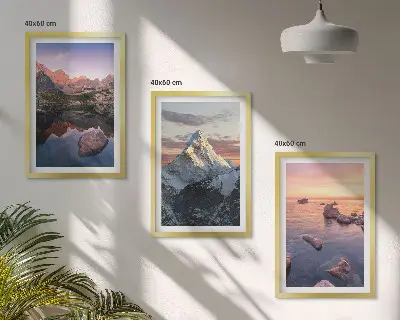 Three-piece wall art set featuring mountain landscape scenery