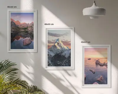Three-piece wall art set featuring mountain landscape scenery