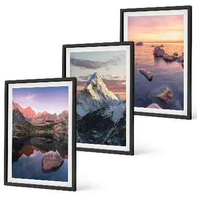 Three-piece wall art set featuring mountain landscape scenery