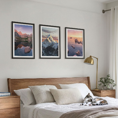Three-piece wall art piece Mountain landscapes in the background