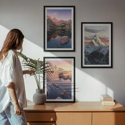 Three-piece wall art set featuring mountain landscape scenery