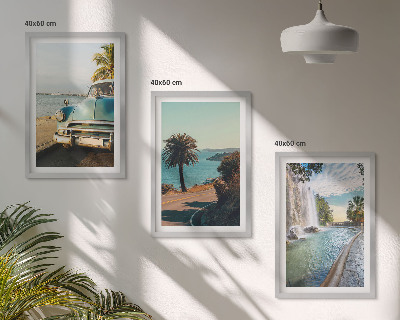 Three-piece wall art piece Holiday palm trees waterfall