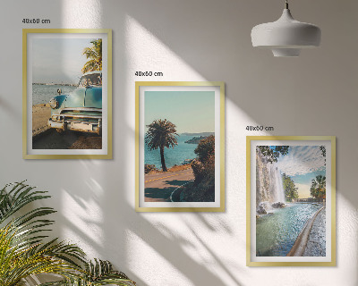 Three-piece wall art piece Holiday palm trees waterfall