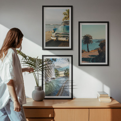 Three-piece wall art piece Holiday palm trees waterfall