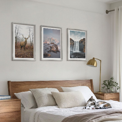 Set of 3 framed wall art pieces Wild mountain landscapes