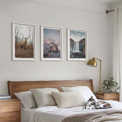 Set of 3 framed wall art pieces Wild mountain landscapes